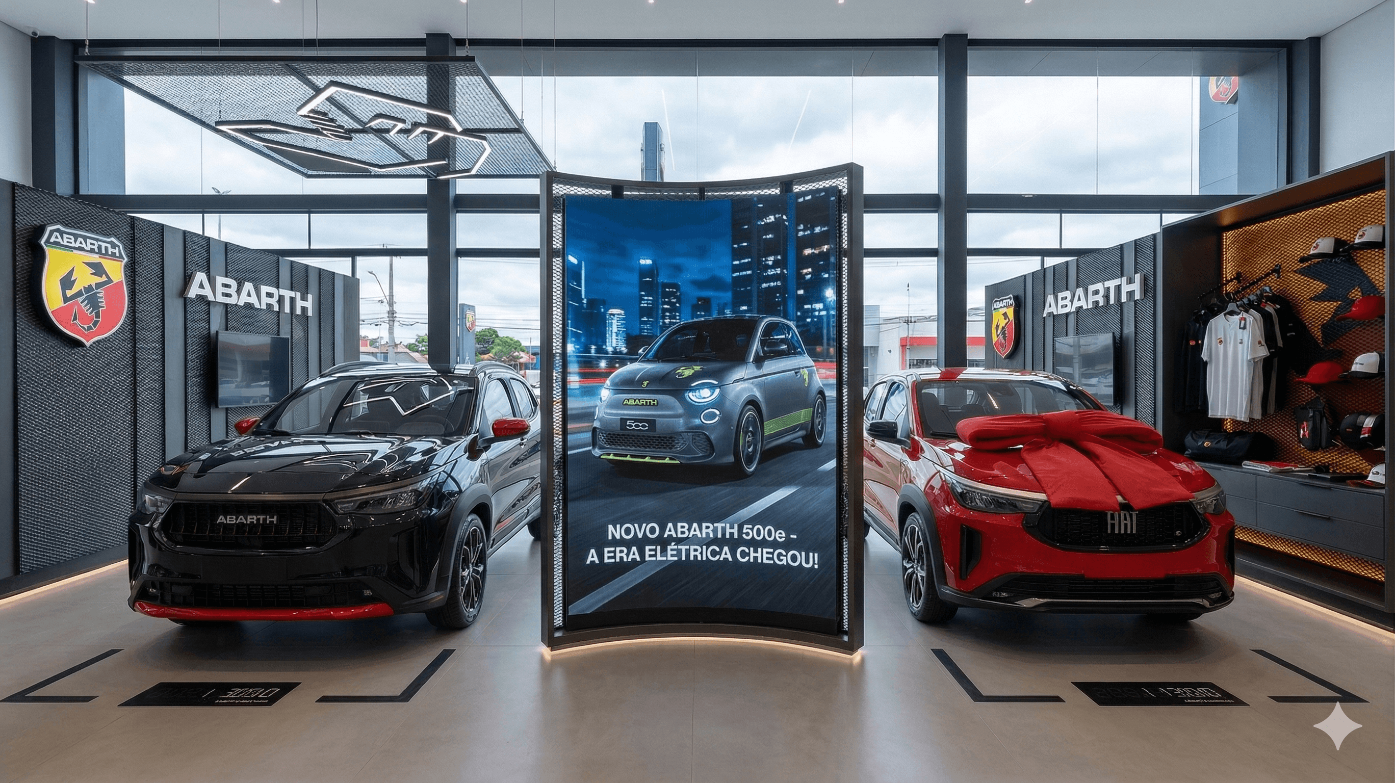 Painel de LED em concessionária exibindo campanha em tempo real